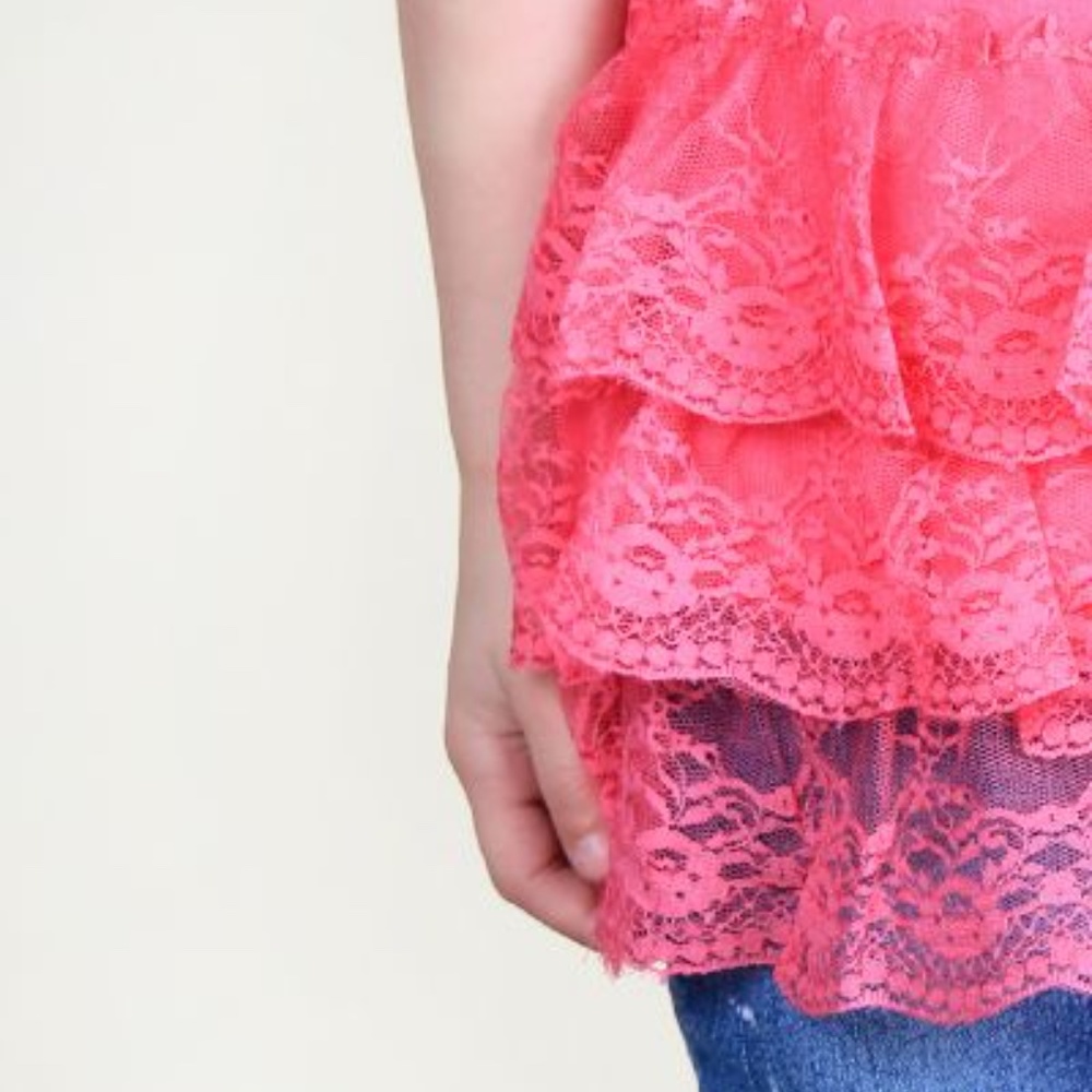 Girls Pink Lace Ruffle Cami Tank Top - Picture 3 of 5
